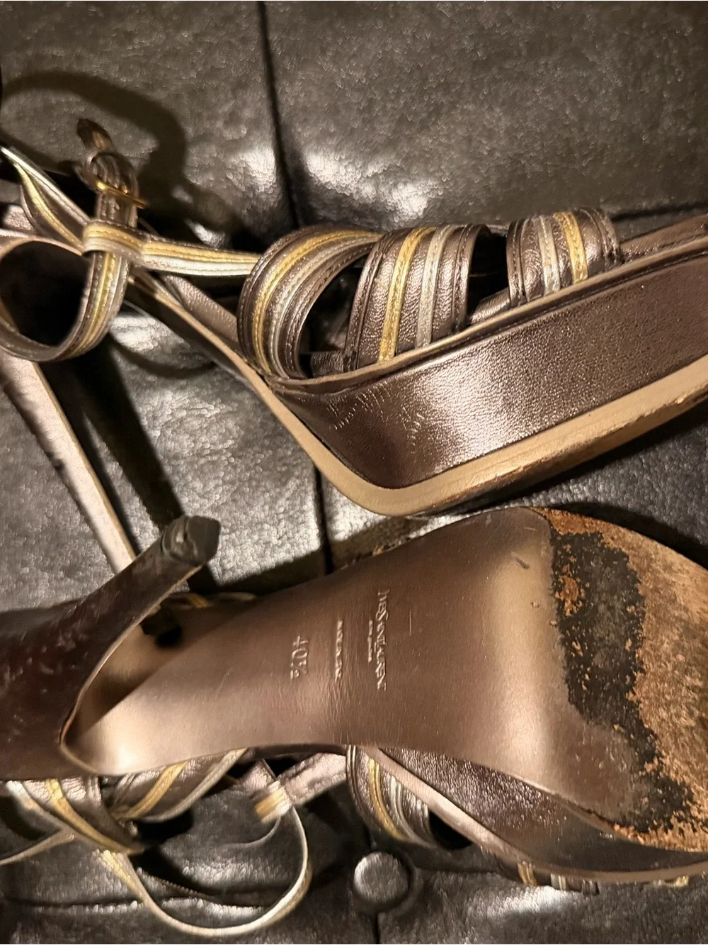 Yves Saint Laurent Metallic Brown Gold Strappy Heels